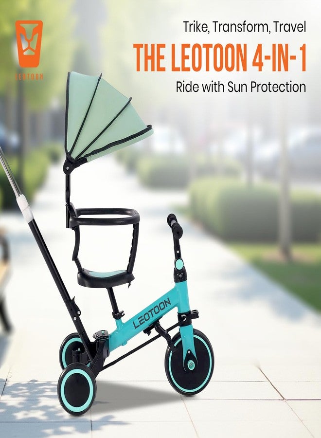 Leotoon 4 in 1 Trot n Roll Tricycle, Sunshade, 3 Mute EVA Wheels, Big Wheel Hub, Steel Frame, Non-Slip Tyres, Extendable Handle, Convertible to Balance Bike, Blue, 2 to 6 Years - Image 2